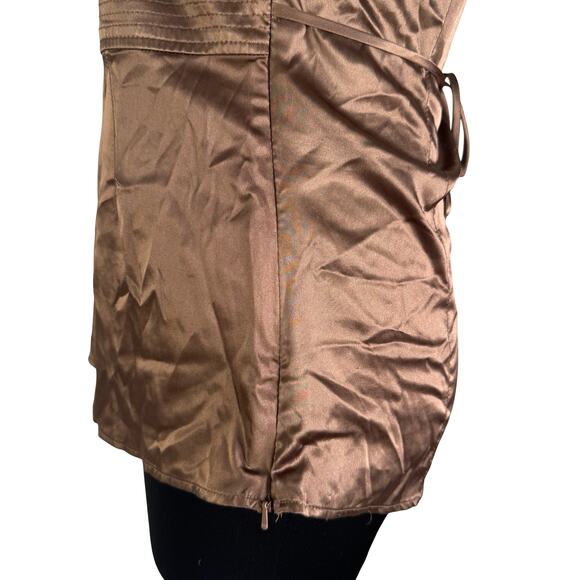 iZ Byer California Brown Satin Blouse – Y2K Empire Waist Puff Sleeve Top Medium - Picture 8 of 14